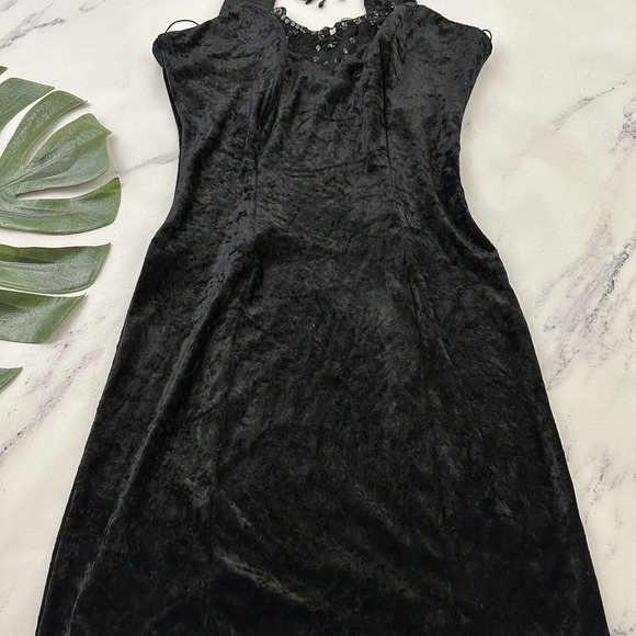 All That Jazz Womens Velvet Cocktail Dress Size L New Black Beaded Choker 90s - Picture 3 of 9